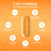 7-in-1 Turmeric and Black Pepper Capsules with Glucosamine and Chondroitin High Strength | Two per Day, 2 Month Supply | Turmeric Capsules High Strength 3000mg, Glucosamine Sulphate & Turmeric Tablets