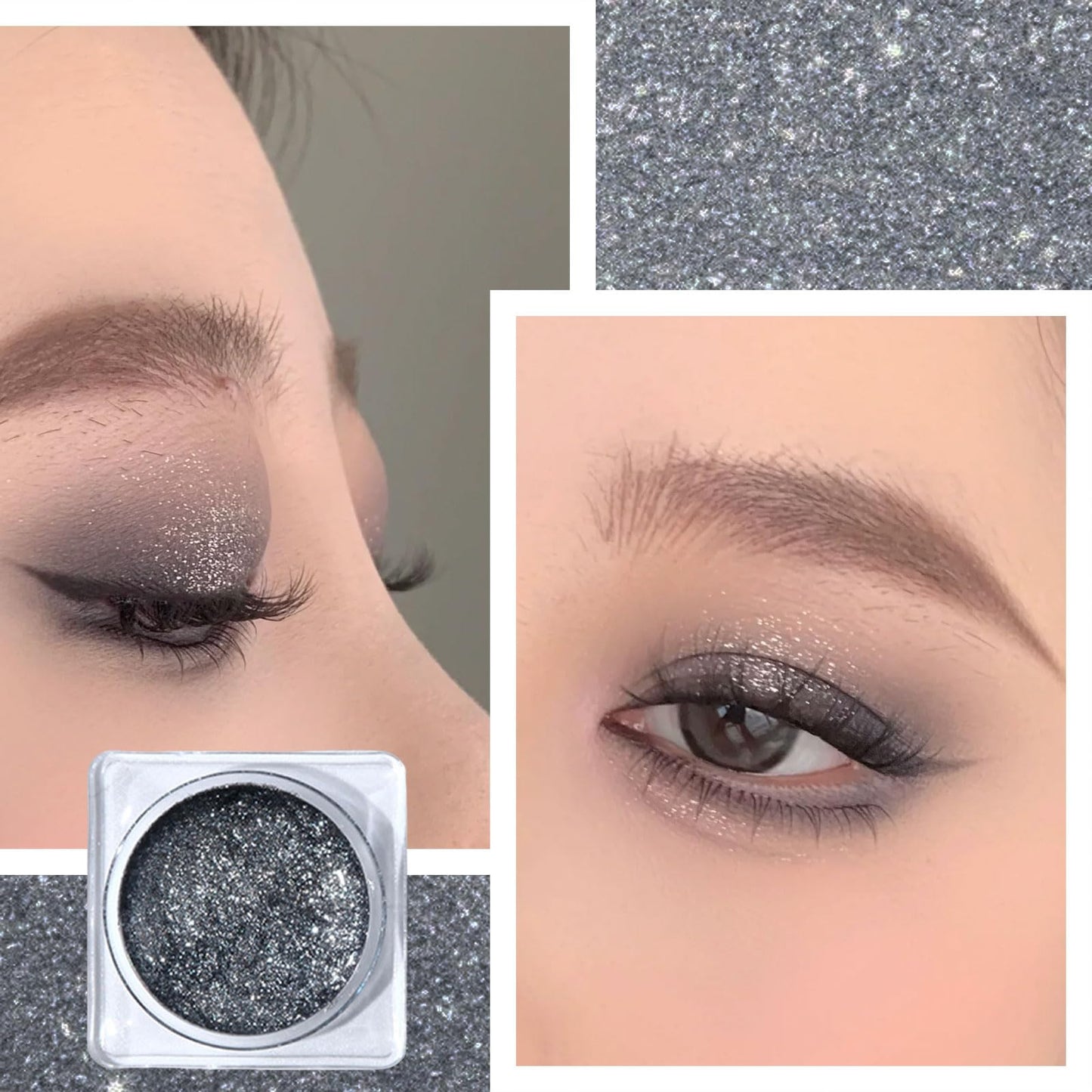 LYNTYAOU Silvery Gray Glitter Eyeshadow, Shimmer Cream Eye Shadow, Metallic Smoky Single Eye Shadow Cool Make-Up Palettes, Smooth Shiny Pearlescent Blendable Liquid Eyeshadow For Women Makeup (5g)