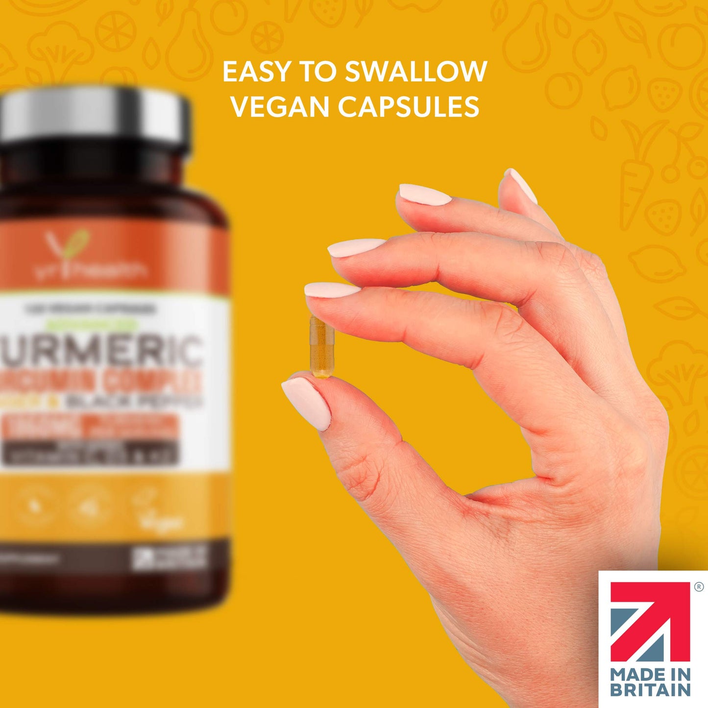 Turmeric Capsules High Strength 1860mg with Black Pepper, Ginger, Vitamin C & D for Immune System & Joints Plus K2 Mk7-120 Vegan Capsules Premium Turmeric Curcumin – Made in The UK by YrHealth