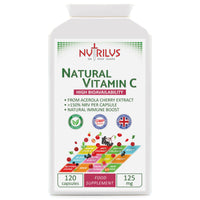 Nutrilus Natural Vitamin C Capsules from Acerola Cherry 500mg Extract - High Bioavailability Supplement - not Ascorbic Acid - Fruit and Herbs Extracts - not Tablets (120 Capsules)