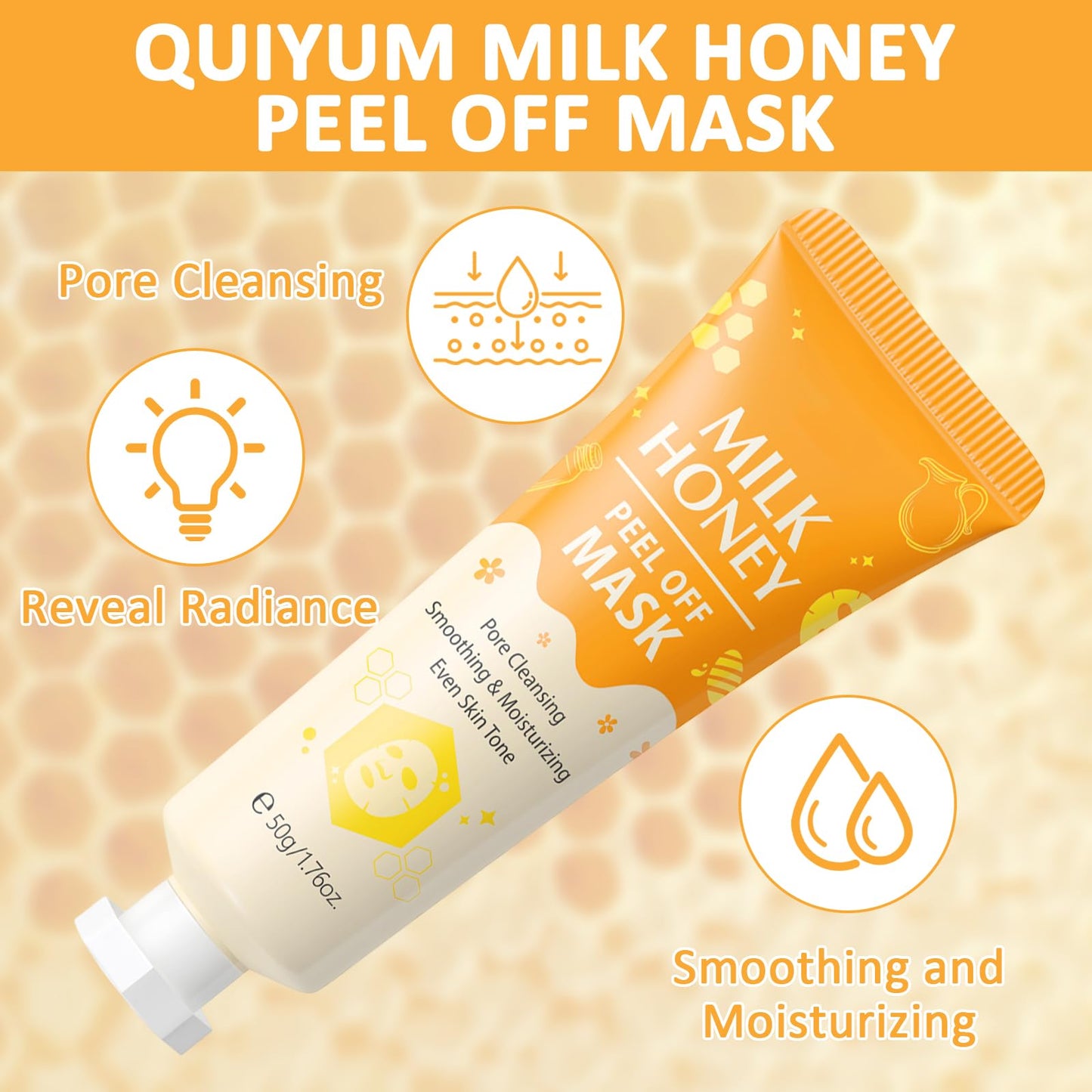 GMHLLES Honey Tearing Mask, Peel off Mask with Natural Propolis, Skin Clean Pores Shrink, Hydrating and Moisturizing, Reduces Fine Lines & Wrinkles（50g 2PCS）
