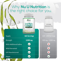 Sea Kelp Iodine Supplement Complex - 365 Vegan Tablets - 435mcg of Iodine per Tablet - 1 Year Supply - Wild Harvested Seaweed - GMO Free - Made in The UK - Nu U Nutrition