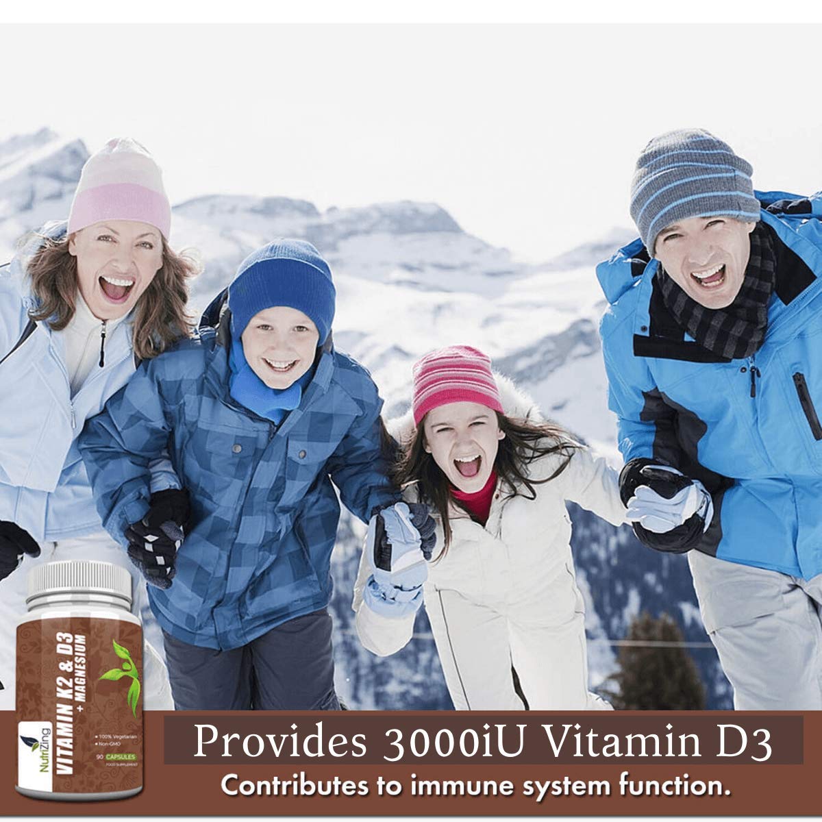 Vitamins D3 K2 Capsules - 3000IU Vitamin D3, 150mcg VIT K2 (MK-7) - Made in UK by NutriZing - Supports Maintenance of Immune System & Contributes to Normal Bones