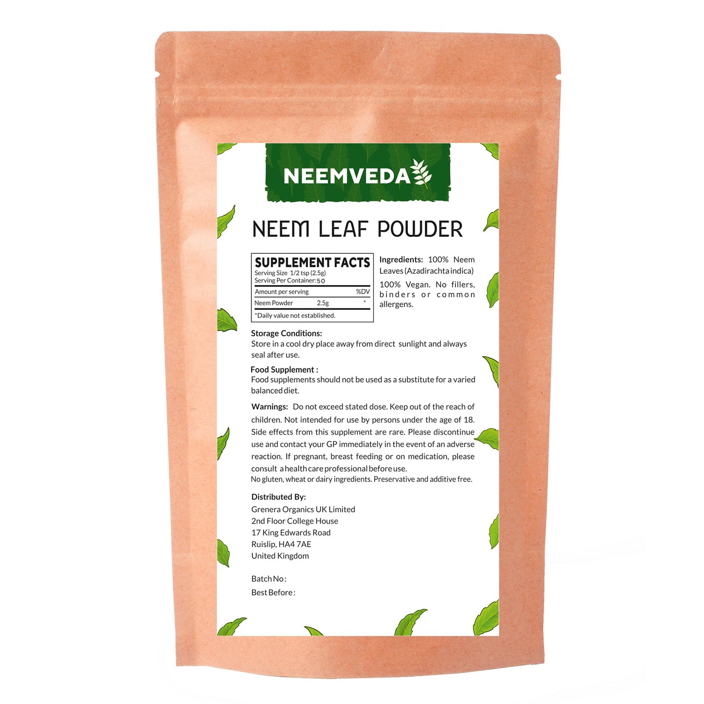 Neemveda Neem Leaf Powder 100 Grams (Azadirachta Indica) for Eating, Naturally Grown, Premium Quality Neem Powder