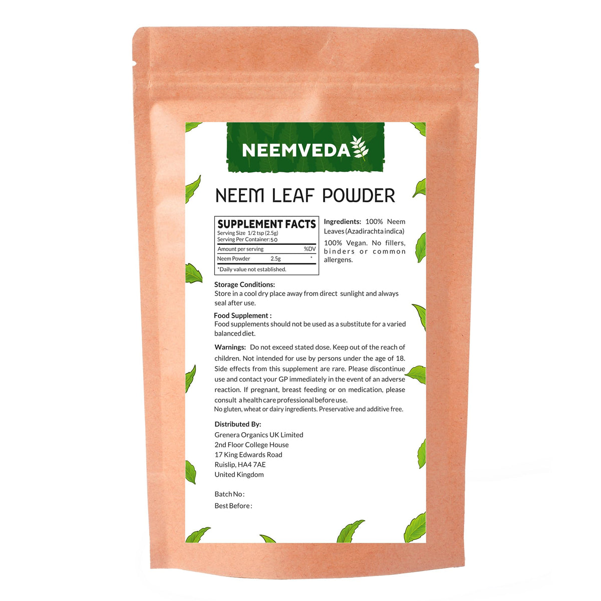 Neemveda Neem Leaf Powder 100 Grams (Azadirachta Indica) for Eating, Naturally Grown, Premium Quality Neem Powder