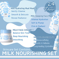 Cureluxe Milk Skin Care Set for Teenagers Girls with Cute Makeup Bag - Skin Care Sets & Kits,Pamper Sets for Girls Gifts,Travel Size,Cream, Face,Eye& Lip Mask, Serum, Hair Clips, Hair Bands (24PCS)