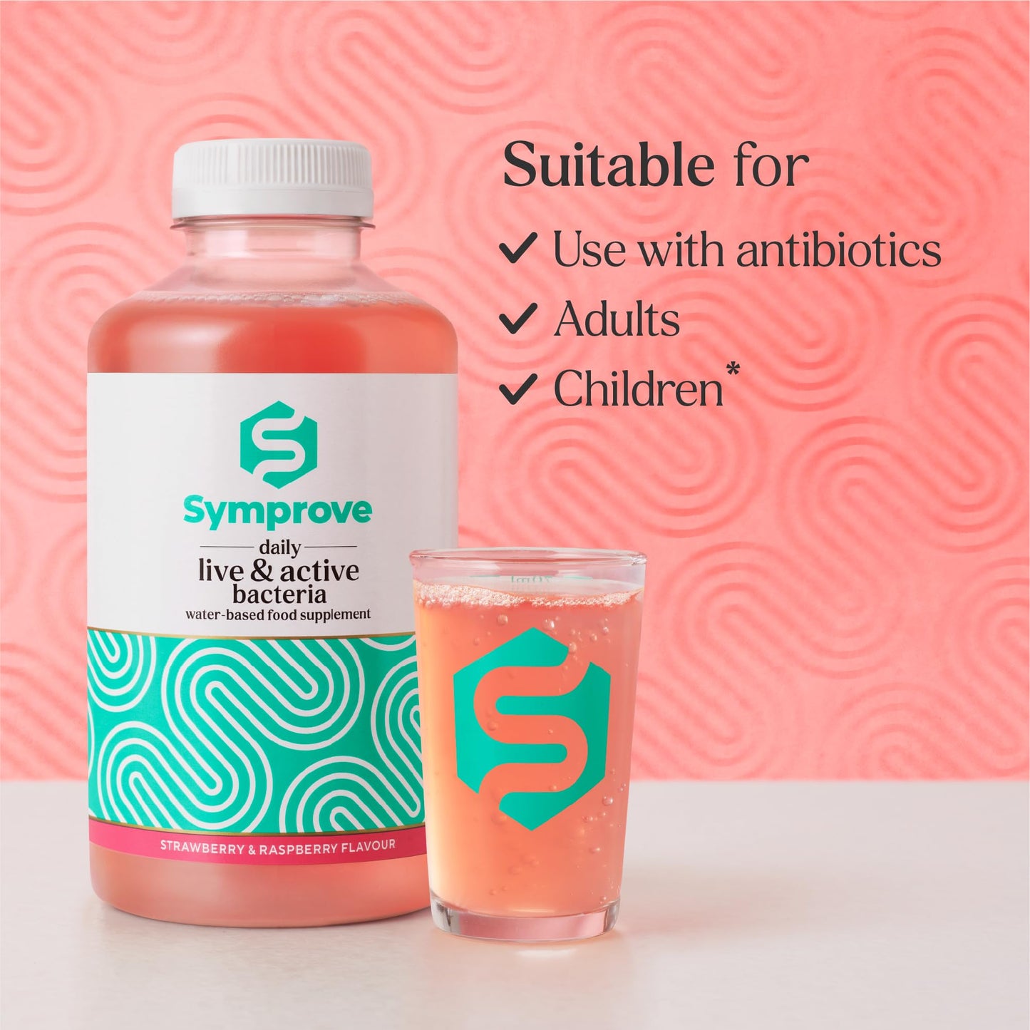 Symprove Strawberry & Raspberry 1 Week Pack Daily Essential Gut Health Supplement, Probiotic Drink with Live Bacteria, Vegan - 1x500ml