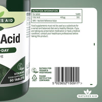 Natures Aid Folic Acid 400mcg – Supports Prenatal Health, Red Blood Cell Formation, DNA Synthesis – Vegan, Non-GMO, Gluten-Free – High Potency Natural Supplement – 90 Tablets