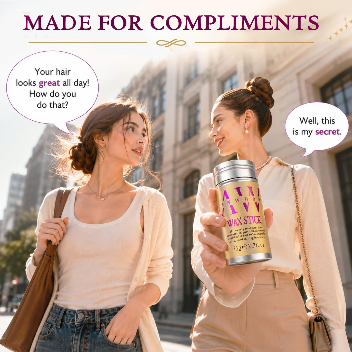 Iridescent AnWoor Hair Wax Stick, Styling Wax for Smooth Wigs, Slick Stick for Hair Non-greasy Styling Hair Pomade Stick for Flyaways Edge Frizz Hair - 2.7 Oz, Yellow, 75 g (Pack of 1)