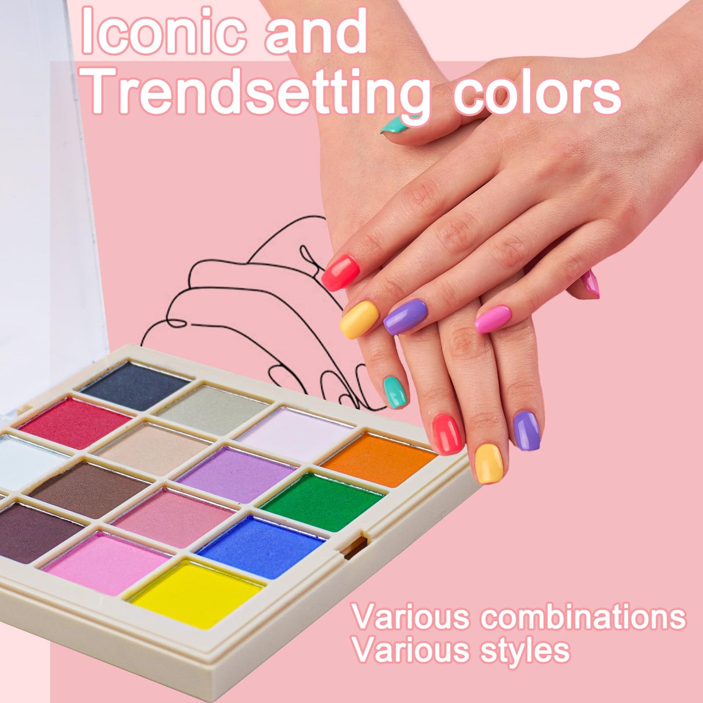 MKNZOME 16 Colours Nail Pigment Powder, Chrome Nail Powder【2024 Upgrade】Yellow Pink White Nail Art Palette for Nail Design, Nail Art Body and Crafts Salon Home Use