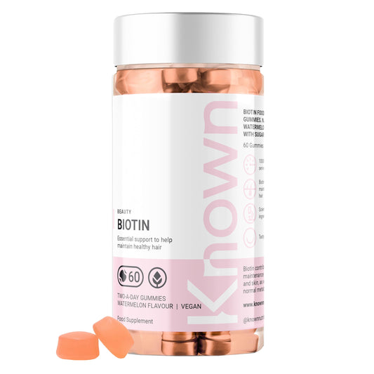 Biotin Gummies 10,000 mcg Watermelon Flavoured by Known Nutrition | for Hair, Skin and Metabolism | Watermelon Flavour | 60 Two-a-Day Vitamin Gummies | 10,000μg of Biotin per Serving (Pack of 1)