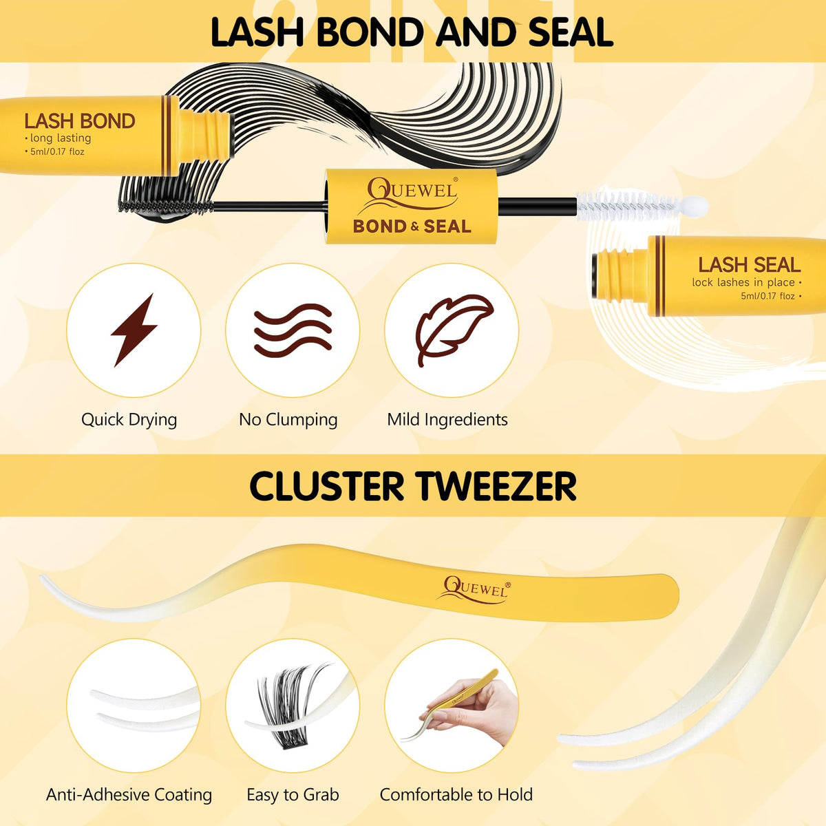 QUEWEL Lash-Cluster Kit 144Pcs D Curl Mixed 3 Styles Eyelashes-Individual Natural Look, Super Thin Band Cluster Lashes Kit for Beginner Easy to Apply at Home（Collection-style B-kit）