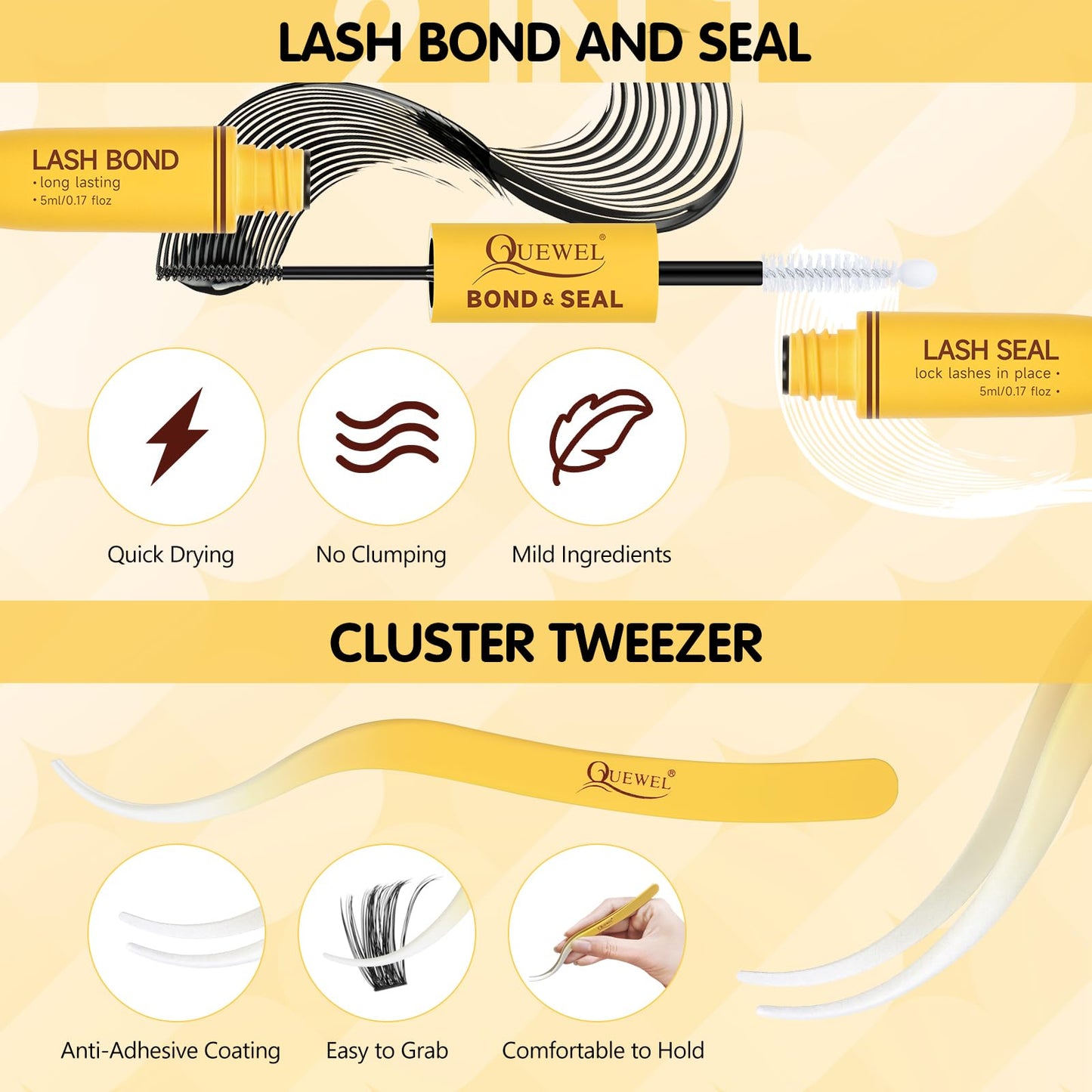 QUEWEL Lash-Cluster Kit 144Pcs D Curl Mixed 3 Styles Eyelashes-Individual Natural Look, Super Thin Band Cluster Lashes Kit for Beginner Easy to Apply at Home（Collection-style B-kit）