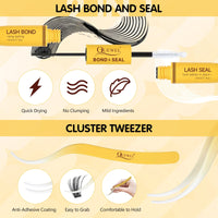 QUEWEL Lash-Cluster Kit 144Pcs D Curl Mixed 3 Styles Eyelashes-Individual Natural Look, Super Thin Band Cluster Lashes Kit for Beginner Easy to Apply at Home（Collection-style B-kit）