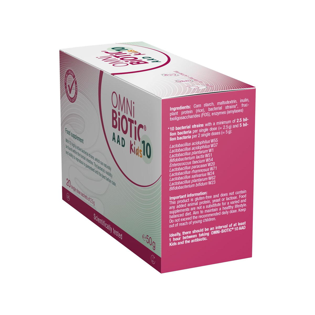 OMNi BiOTiC 10 AAD Kids | 20 sachets (50 g) | 10 Bacterial strains | 5 Billion Bacteria per Daily dose | Powder | with Inulin | Vegan | Gluten-Free | Lactose-Free | Halal | for Daily use