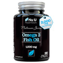 Omega 3 Fish Oil 1000mg - 180 Softgel Capsules - 3 Month Supply - Double Strength 660mg EPA & 440mg per Serving - with Added Vitamin E