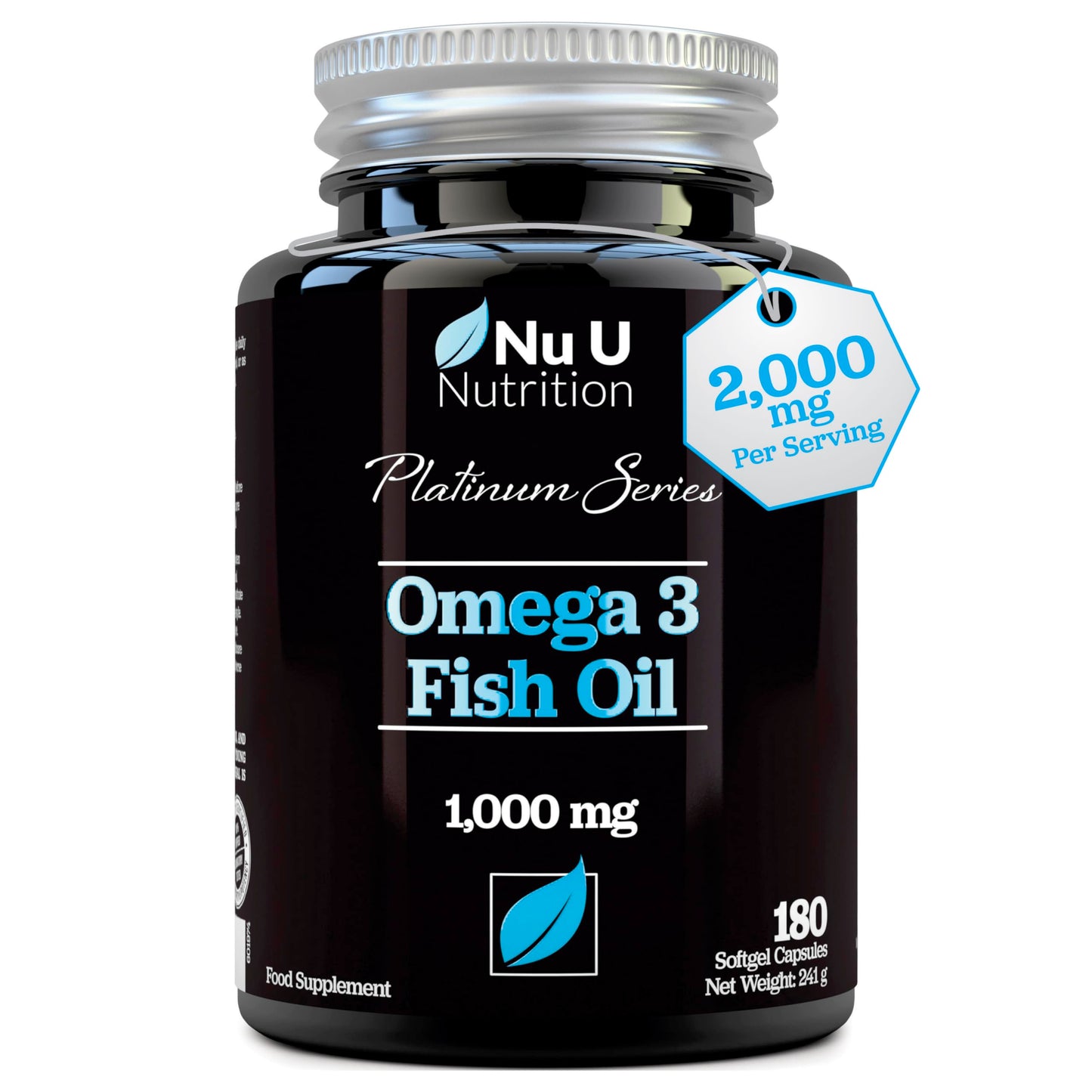 Omega 3 Fish Oil 1000mg - 180 Softgel Capsules - 3 Month Supply - Double Strength 660mg EPA & 440mg per Serving - with Added Vitamin E
