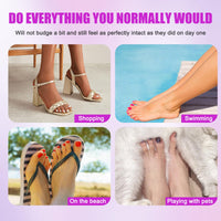 Ceboic 24Pcs French False Toenails, 3D Gold Short Square Fake Toe Nails Glue on, Summer Glossy Gel Acrylic Stick on Toenails, 12 Sizes Nude Pink Full Cover Press on Toe Nails for Women Pedicure Decorations