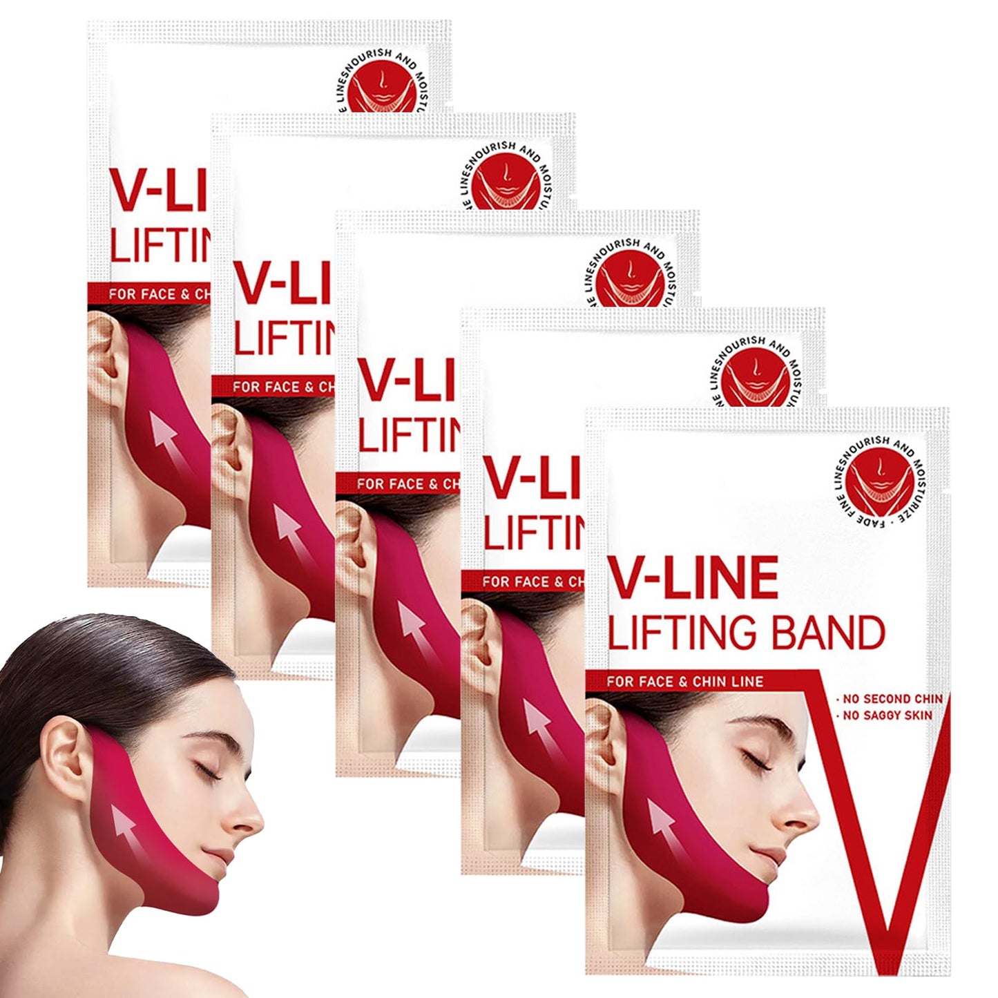 COWANIEE 5 Pcs Chin Lift Mask, Double Chin Lifting Mask for Women