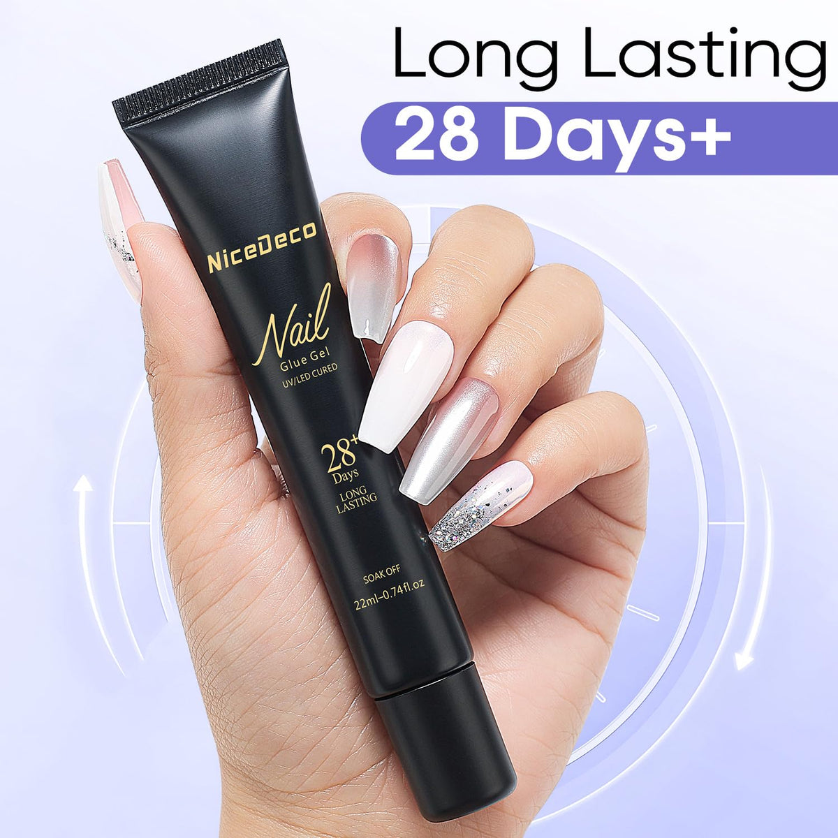 Nicedeco Nail Glue Gel 22ml, Gel Nail Tips Glue, Clear, High Viscosity, Multi-functional, Strong Adhesion, Easy to Use, Long-lasting, Upgraded Formula