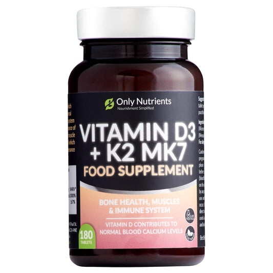 Only Nutrients | Vitamin D3 4000iu & Vitamin K2 125ug MK7 | 180 D3 K2 Enriched Vegetarian Tablets | Max Strength Supplement for Bone, Muscle & Immune System Support | UK Made Vitamin D Tablets