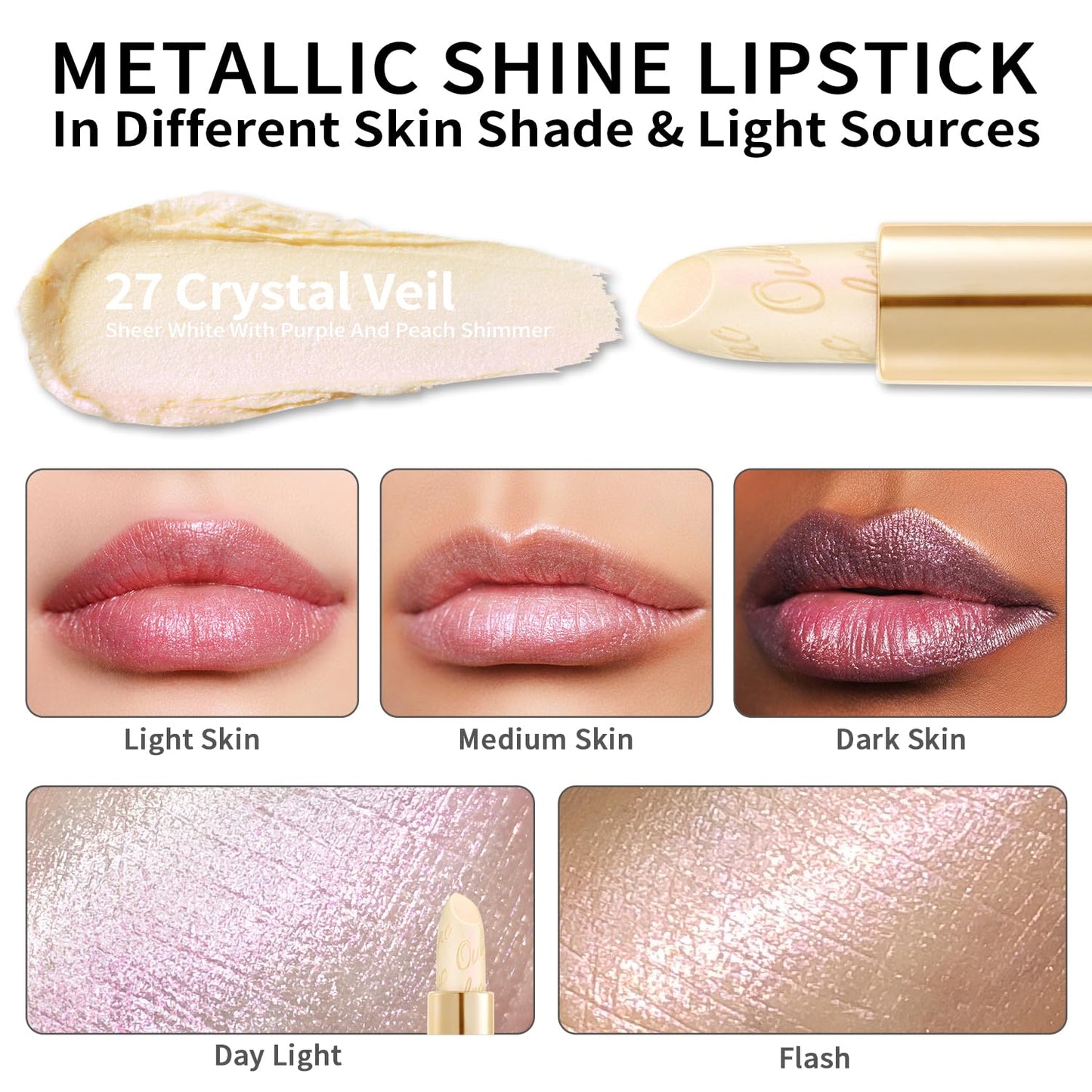 Oulac OULAC Metallic Shine Glitter Lipstick Set, Nude High Impact Lipcolor, Lightweight Soft and Ultra Hydrating, Long Lasting, Vegan 13+27