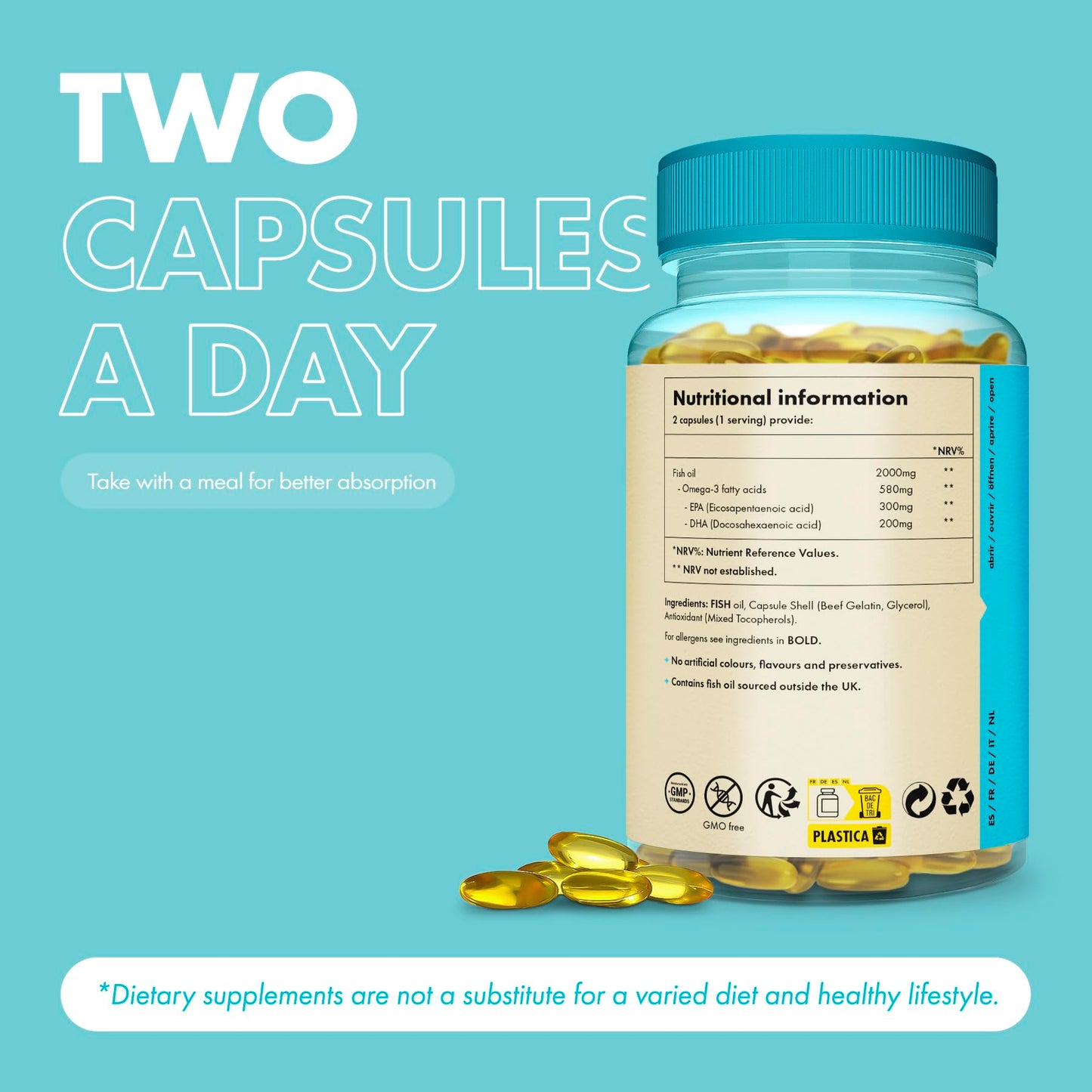 Incite Nutrition Omega 3 Fish Oil Capsules 2000 mg. 360 Softgels. 6 Month Supply of High Strength Omega 3 Fatty Acids with EPA & DHA. Non-GMO, UK Made, No Fishy Aftertaste