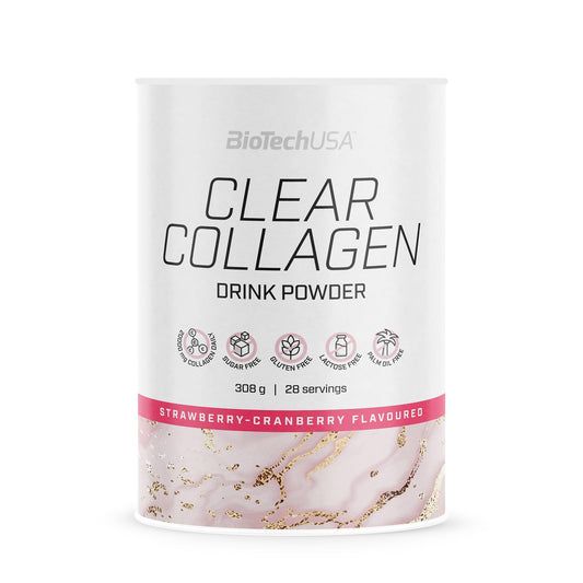 BioTechUSA Clear Collagen Drink Powder, A Refreshing, Flavoured Drink Powder containing hydrolysed Collagen and Sweetener, 308 g, Strawberry & Cranberry