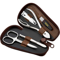marQus Marqus Manicure Set for Women and Men - 5-Piece Grooming Kit with Nail Nippers and Clippers - Real Leather Case - Perfect for Travelling or as a Gift, Brown