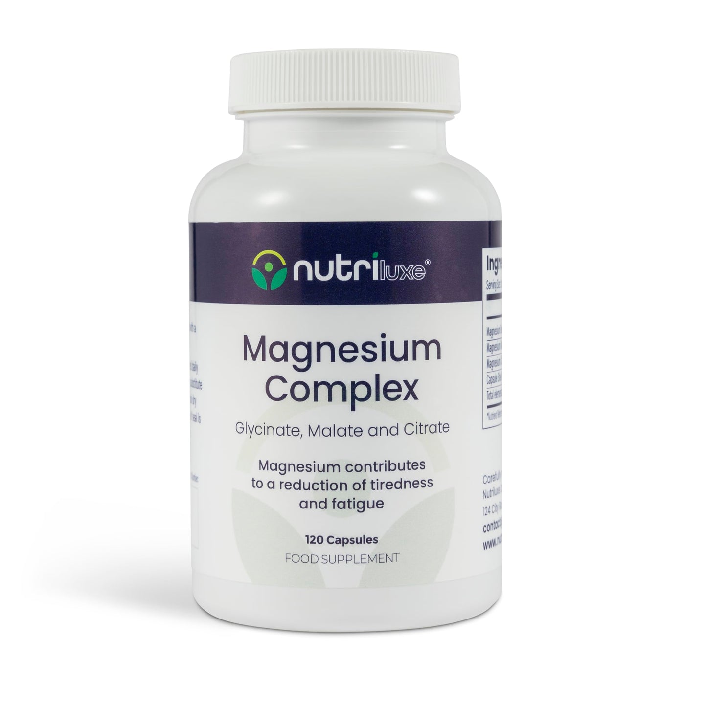 nutriluxe Nutriluxe Magnesium Glycinate Complex - 202mg Elemental Magnesium, 3 Forms - High Absorption - Chelated - Sleep, Muscle Function & Energy Support - UK Made, GMP Certified - 120 Vegan Capsules