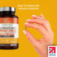 yrhealth Turmeric Capsules High Strength 1860mg with Black Pepper, Ginger, Vitamin C & D for Immune System & Joints Plus K2 Mk7-120 Vegan Capsules Premium Turmeric Curcumin – Made in The UK By YrHealth