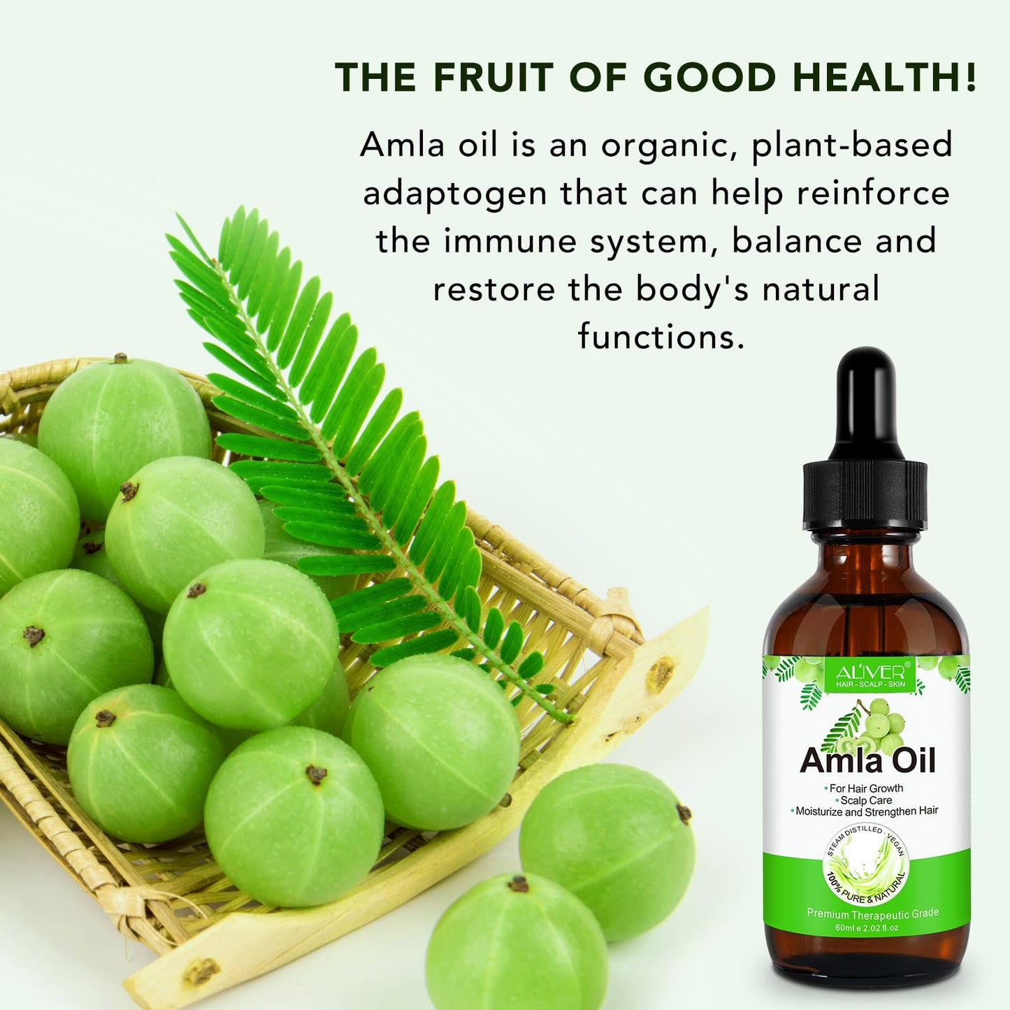 WeiWeiLa Amla Hair Oil, Amla Oil for Hair Growth, 100% Natural Indian Amla Hair Oil for Strong, Long & Thick Hair, Nourishes Scalp, Promotes Hair Growth, Controls Hair Fall, 60ML