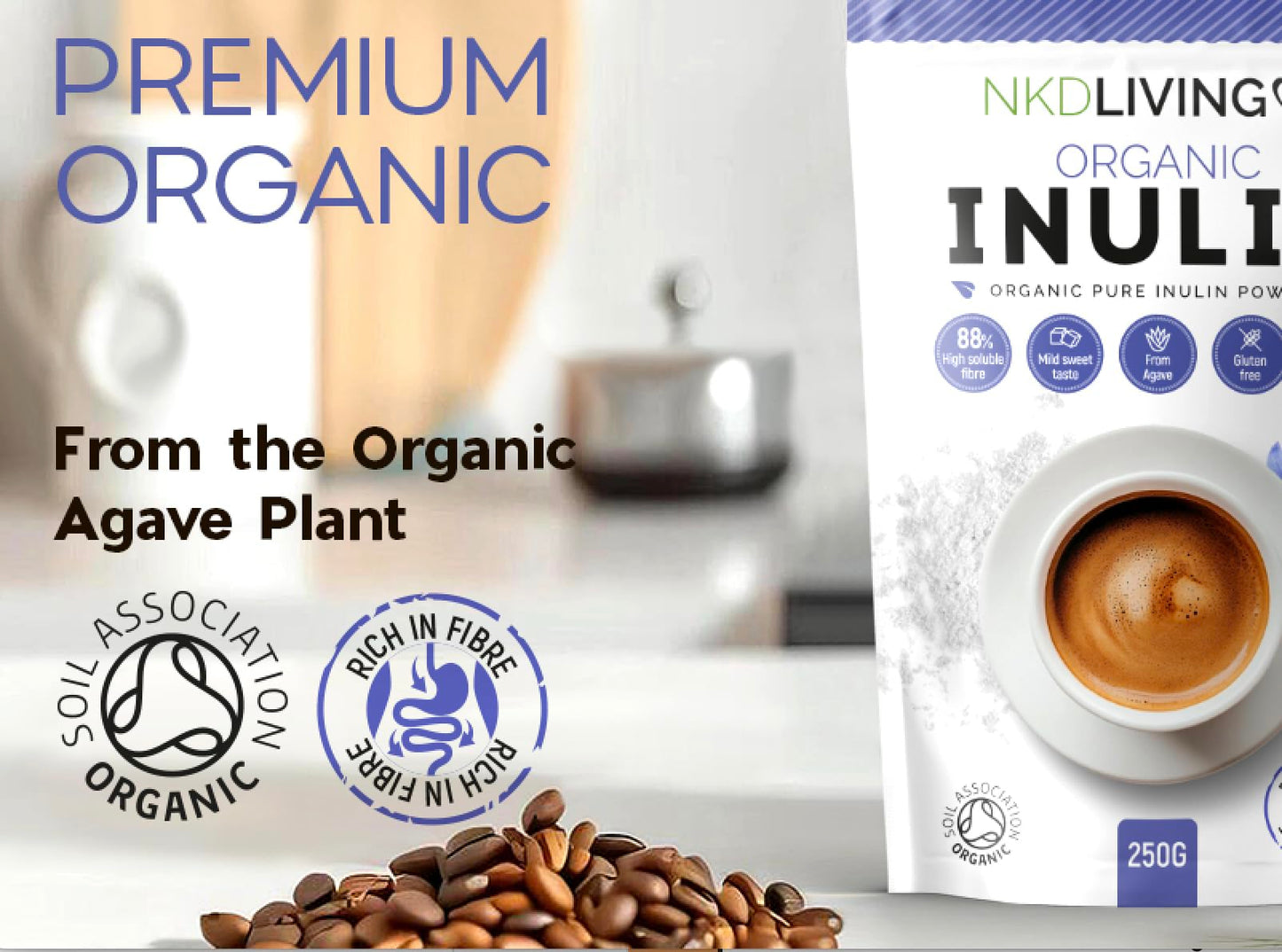 NKD Living Organic Inulin High Grade Prebiotic Fibre Powder (250g) - Fibre Prebiotic Supplement