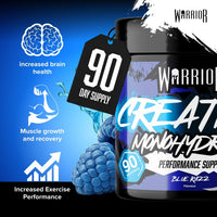 Warrior Flavoured Creatine Monohydrate Powder 300g (90 Servings) – Creatine Powder Drink, Creatine for Performance, Strength & Recovery (Not Creatine Gummies or Tablets) – Blue Razz