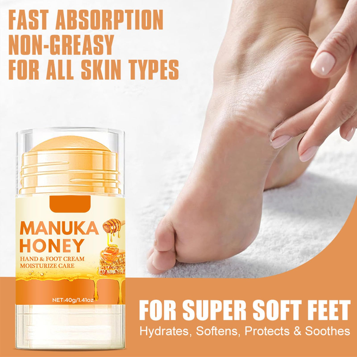 HERBINSOLS Honey Foot Cream - 2pcs Foot Cream For Very Dry Feet - Heel Cream For Deep Cracked Skin - Deep Hydration Foot Moisturiser - Intensive Moisturizing Daily Hands & Feet Skin Care Stick