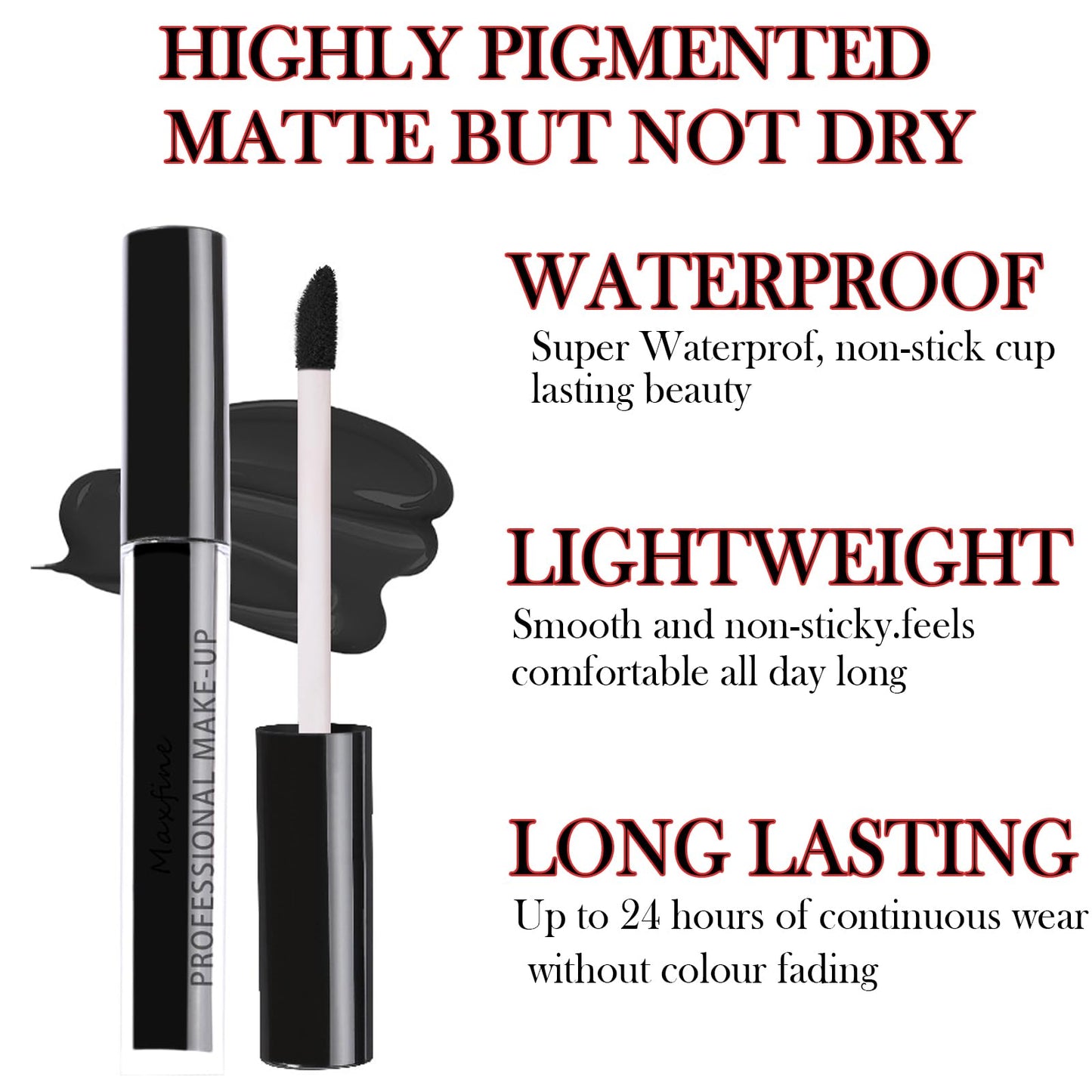 GEEWHILE Black Lipsticks for Women Long Lasting Black Liquid Lipstick, Waterproof Matte Liquid Lipstick Highly Pigmented Black Matte Lipstick Moisturised Black Lip Gloss for Halloween Cosplay