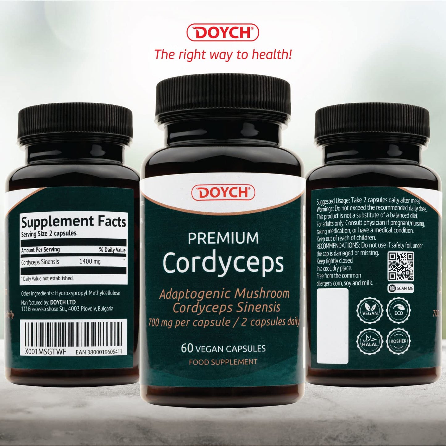 DOYCH Potent Cordyceps Mushroom Capsules 1400 mg Performance Booster - Bioactive Cordyceps Sinensis Extract with 40% Polysaccharides & Beta Glucan - 60 Organic Mushroom Capsules by Doych