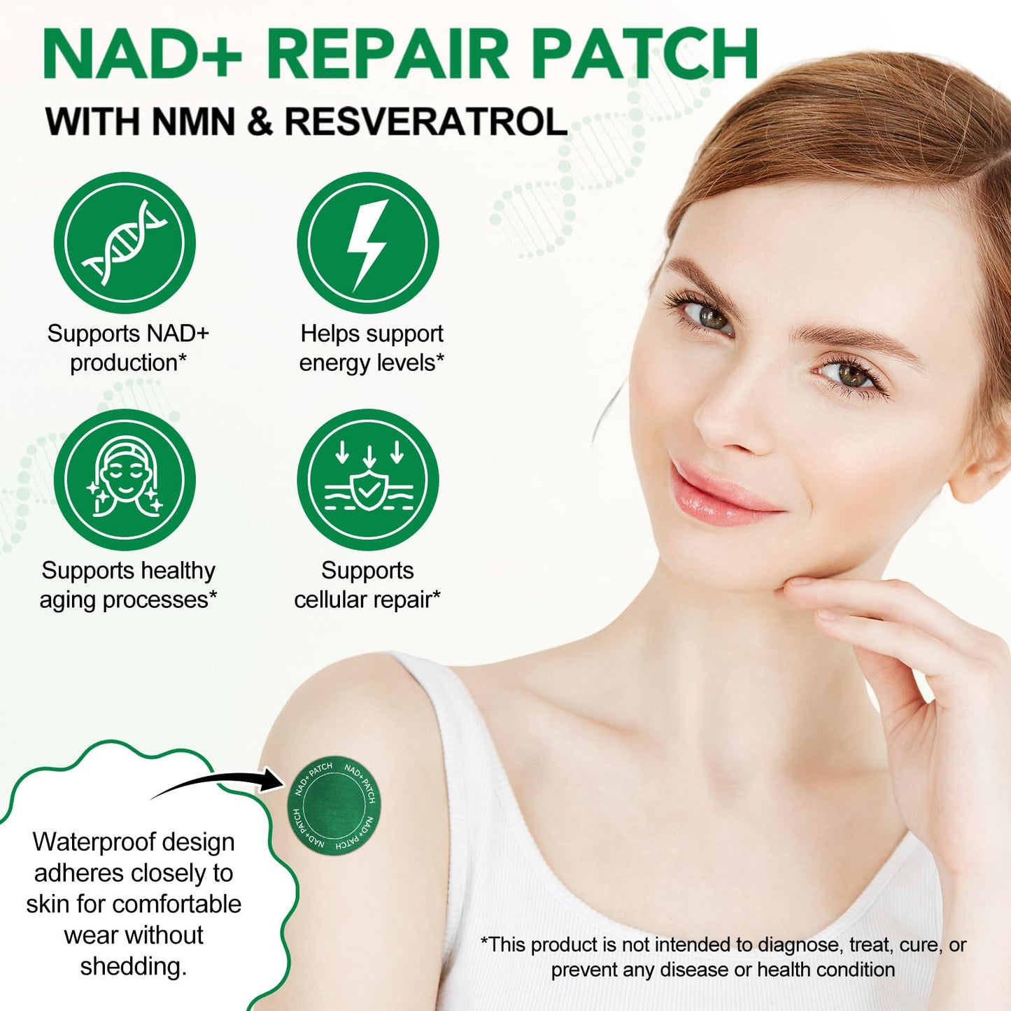 XAYGHE NAD+ Patches - Cell Regeneration Support - Botanical Plant-Based Formula with Resveratrol & Lion's Mane - 30 Vegan Patches
