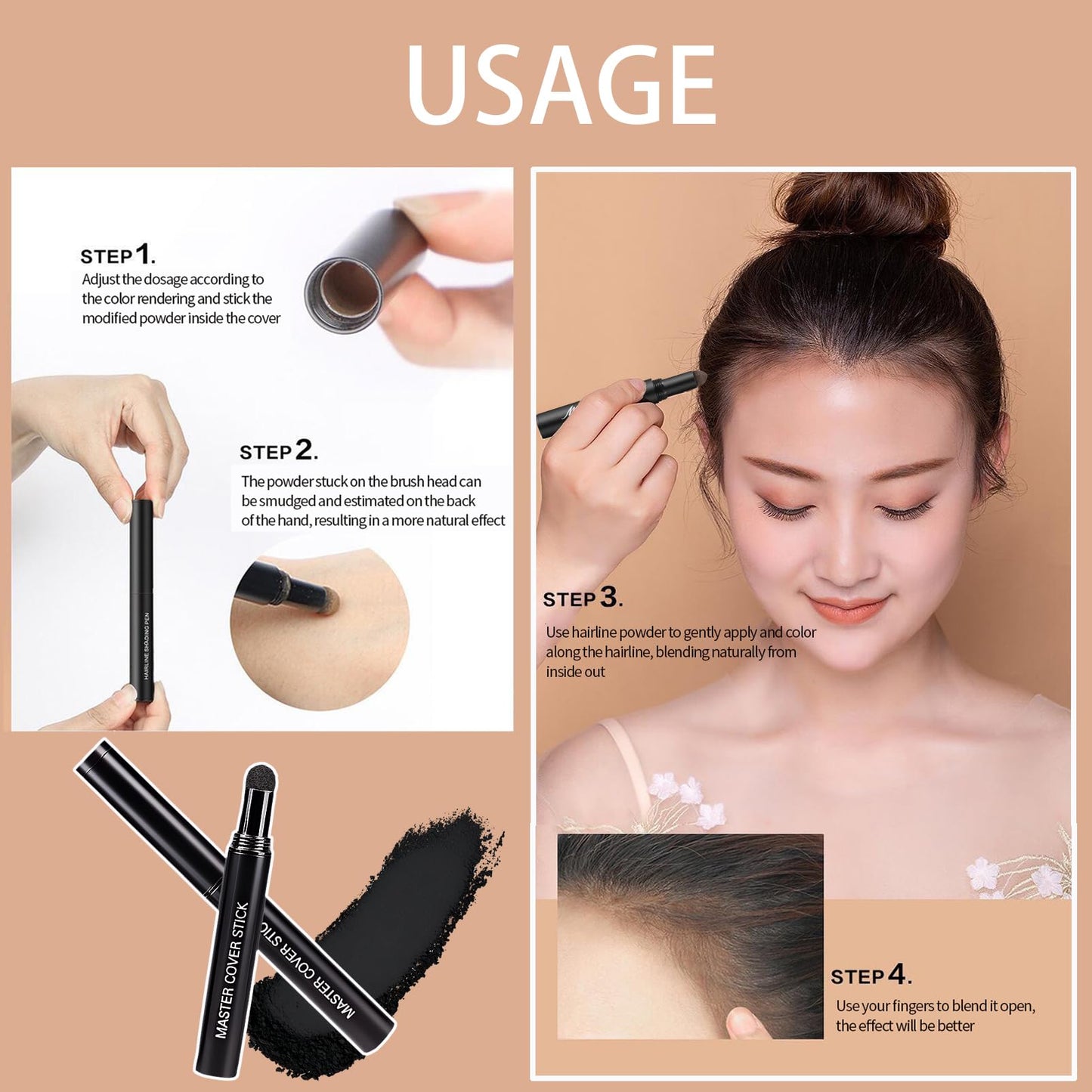 DMQ Root Touch Up Stick, Hair Root Dye, Black Hairline Powder,Quick Cover Grey Hair Root,Waterproof & Long Lasting,Hairline Powder Stick for Women Men