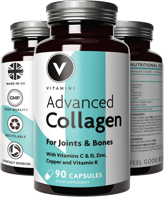 Premium Advanced Collagen Complex for Joint and Bone Health – High Strength Marine Collagen with Vitamin D3, Zinc, and Copper – Joint Care Supplements for Women – No Fillers, UK Made, 30-Day Supply