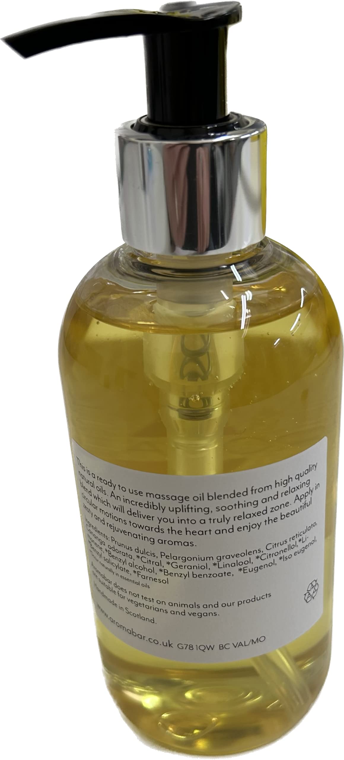 Aromabar Valentine Massage Oil 250ml with Pump Dispenser (Rose Geranium, Ylang Ylang and Mandarin) Romantic Gift