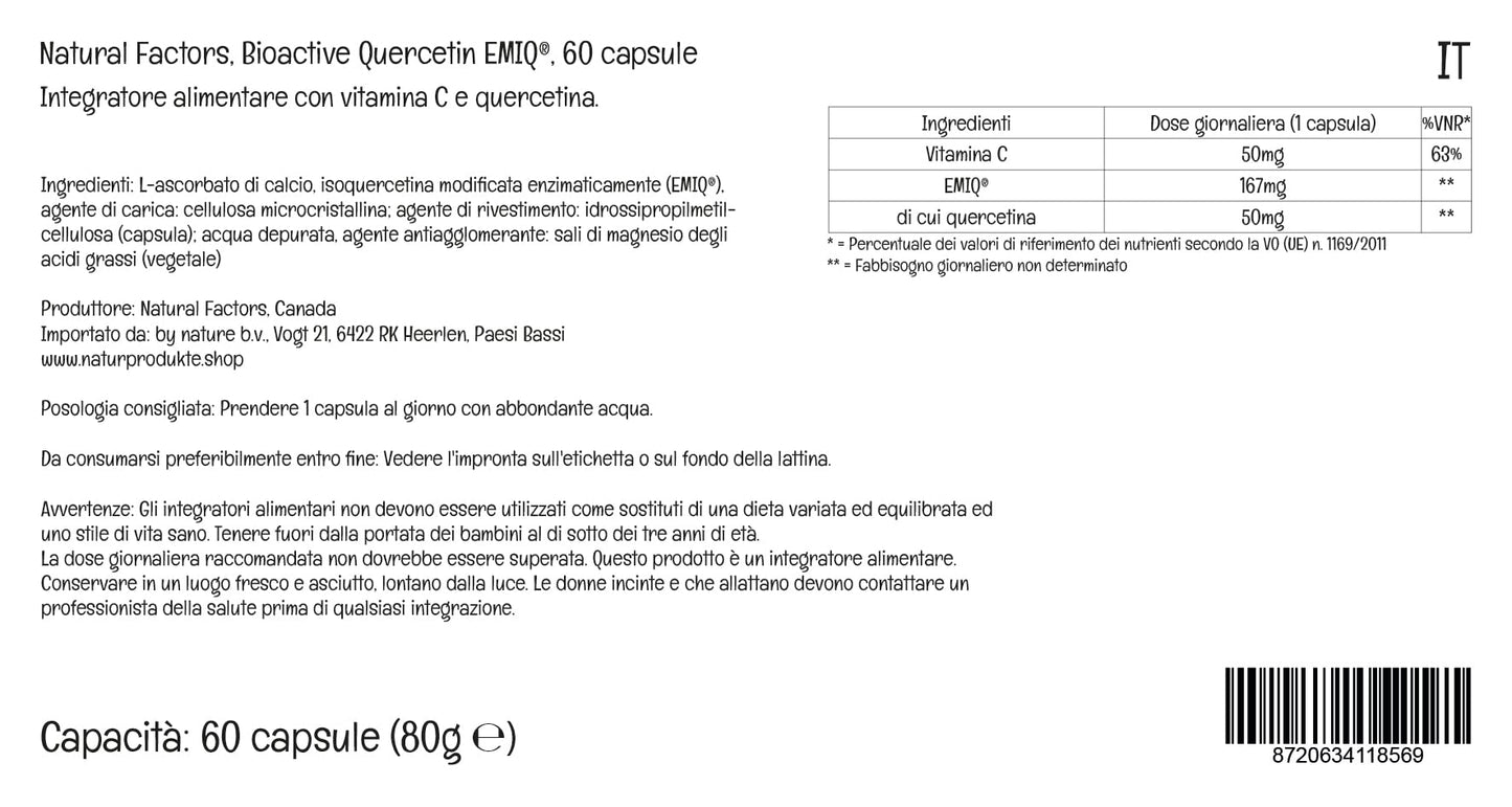 Natural Factors, Bioactive Quercetin, with Vitamin C, 60 Vegan Capsules, Lab-Tested, Vegetarian, Soy-Free, Gluten-Free, Non-GMO