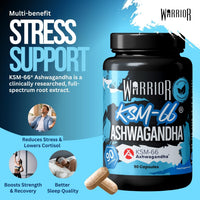 Warrior Ashwagandha KSM 66 – 300mg Ashwagandha Root Extract, High Strength Adaptogen for Stress Relief, Cortisol, Immune System Booster, & Energy Booster for Tiredness – Sleep Supplement – 90 Capsules