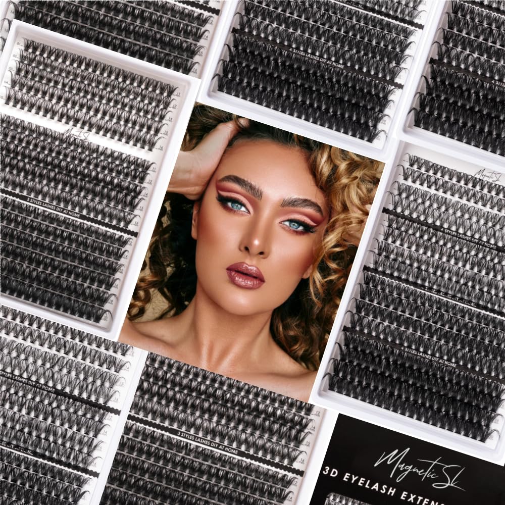 Magnetic SL Volume Individual-Eyelashes 320PCS DIY Lash Extension Kit 12-20mm MIX Fluffy False Eyelashes with Bond and Seal, Applicator, Look Like Eyelashes Extension at Home(30D+40D+80D+100D)