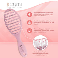 K Kumi Professional Beauty Kumi Pink Detangling Hair Brush - Wheat Straw Derived Anti-Breakage detangling Brush, Flexible Straw Brush for Wet and Dry Hair - Ideal for Home Use - Eco Friendly Hairbrush