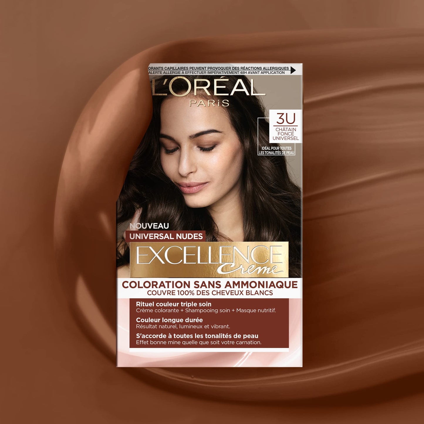 L'Oréal Paris - Permanent Hair Colour Kit - Ammonia Free - Covers 100% White Hair - Excellence Cream Universal Nudes - Shade : Universal Dark Brown (3)