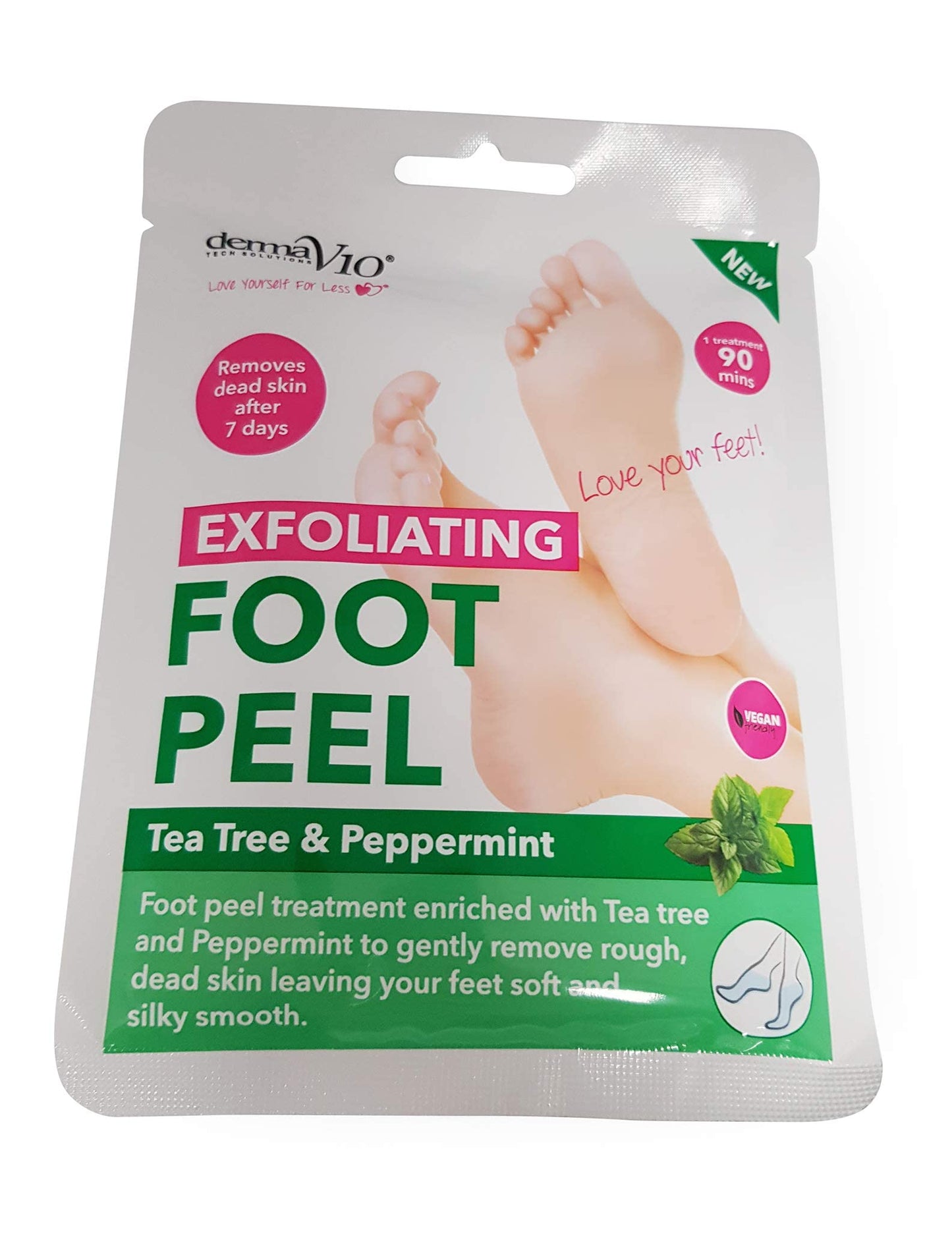 Derma V10 Exfoliating Foot Peel Tea Tree & Peppermint Removes Dead Skin After 7 Days