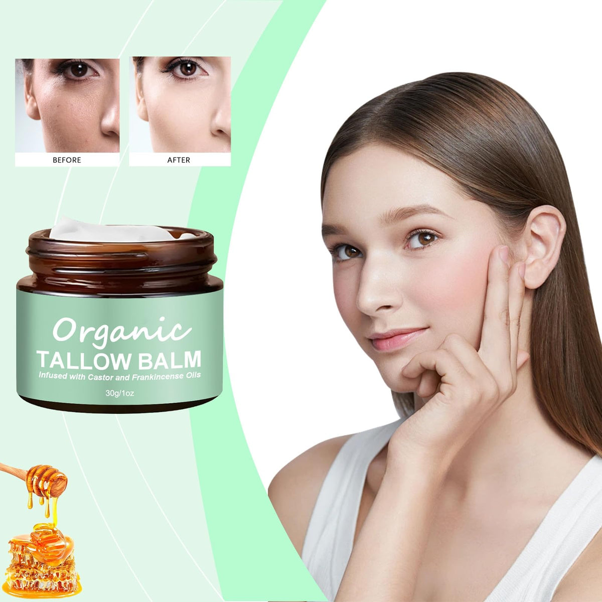 Xinyig Organic Beef Tallow Moisturizer for Skin,Beef Tallow with Frankincense Oil & Castor Oil,Beef Tallow Skin Care,Beef Tallow Honey Balm,Beef Tallow Balm Face Moisturizer,Nourishing and Hydrating