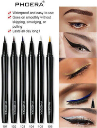 Phoera AQUAPURITY PHOERA® WATERPROOF LIQUID EYELINER PEN BROWN BLACK AND 4 MORE COLOURS SMUDGE PROOF EYE LINER LONG LASTING MAKEUP COSMETICS UK (103 DARK BLUE)