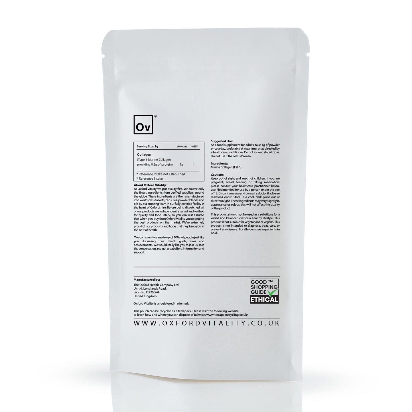 Ov OXFORD VITALITY Marine Collagen Powder 300g | Protein, Skin, Bones, Muscles | Oxford Vitality